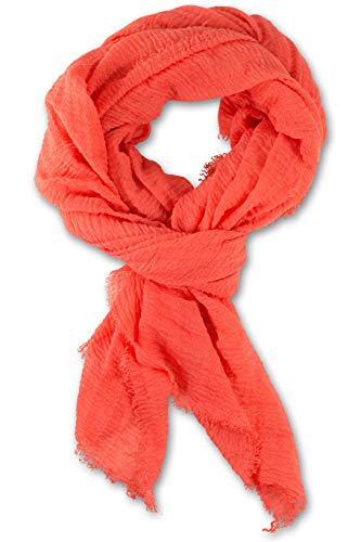 fashionchimp BASIC-Schal für Damen mit weichem Fransensaum, Tuch in leichter Qualität mit Baumwolle, einfarbig (Koralle) von fashionchimp