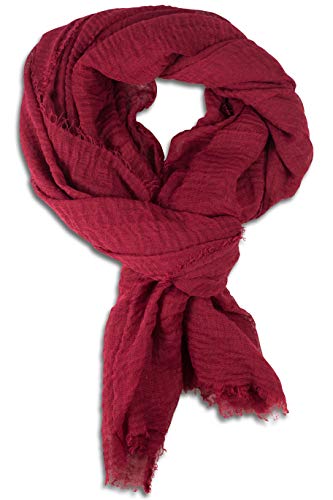 fashionchimp BASIC-Schal für Damen mit weichem Fransensaum, Tuch in leichter Qualität mit Baumwolle, einfarbig (Weinrot) von fashionchimp