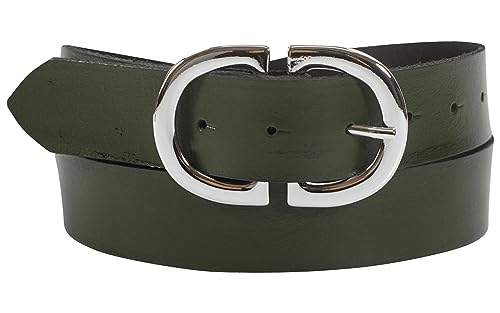 fashionchimp Basic Damengürtel aus 100% echtem Leder, Ledergürtel mit eleganter Doppelschließe, Breite ca. 3,3cm, Made In Germany (Tannengrün-Mistral, 100/BW85) von fashionchimp