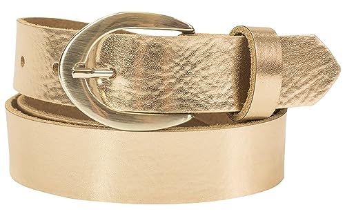 fashionchimp Basic Damengürtel aus 100% echtem Leder, glänzende Gürtel-Schließe, Breite ca. 2,8cm, Made In Germany (Eisgold-Solar, 100/BW85) von fashionchimp