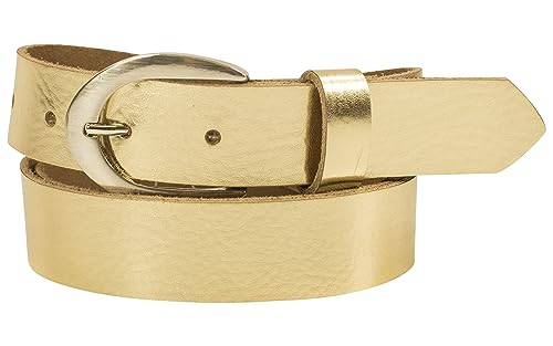 fashionchimp Basic Damengürtel aus 100% echtem Leder, glänzende Gürtel-Schließe, Breite ca. 2,8cm, Made In Germany (Gold-Solar, 120/BW105) von fashionchimp