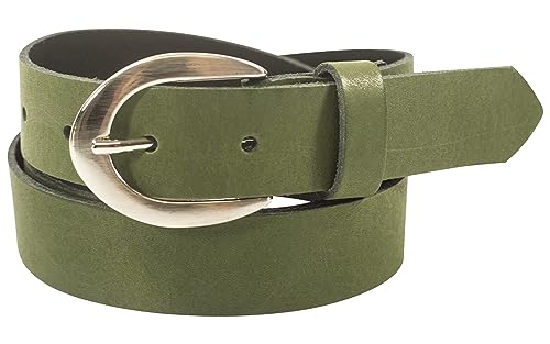 fashionchimp Basic Damengürtel aus 100% echtem Leder, glänzende Gürtel-Schließe, Breite ca. 2,8cm, Made In Germany (Khaki-Althea, 100/BW85) von fashionchimp