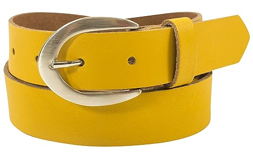 fashionchimp Basic Damengürtel aus 100% echtem Leder, glänzende Gürtel-Schließe, Breite ca. 2,8cm, Made In Germany (Senf-Althea, 130/BW115) von fashionchimp