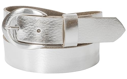 fashionchimp Basic Damengürtel aus 100% echtem Leder, glänzende Gürtel-Schließe, Breite ca. 2,8cm, Made In Germany (Silber-Solar, 110/BW95) von fashionchimp