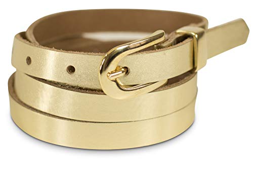 fashionchimp Basic Damengürtel aus 100% echtem Leder, schmaler Gürtel, Breite ca. 1,5cm, Made In Germany (Gold, 110/BW95) von fashionchimp