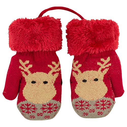 fashionchimp Fäustlinge mit Wolle für Kinder mit Jacken-Bändchen, Elch-Motiv, Soft-Teddy Innenfutter, Kinder 2-4 Jahre (Rot) von fashionchimp