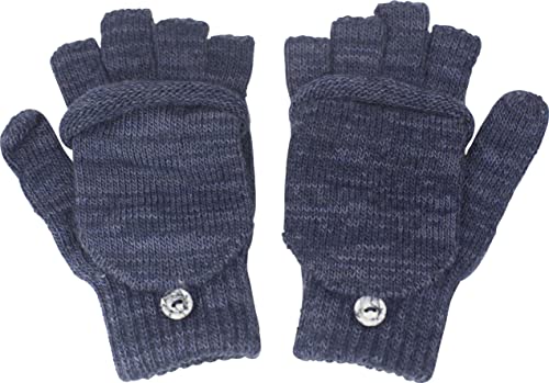 fashionchimp Halbfinger-Handschuh für Damen mit Kappe, warme Fäustlinge, Uni-Farben, Made in EU (Blau-Meliert; Größe 6-7) von fashionchimp