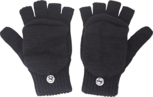 fashionchimp Halbfinger-Handschuh für Damen mit Kappe, warme Fäustlinge, Uni-Farben, Made in EU (Schwarz; Größe 6-7) von fashionchimp