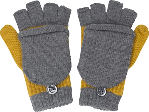 fashionchimp Kinder Halbfinger-Handschuh mit Kappe, warme Fäustlinge, Uni-Farben, Made in EU (Grau-Curry; Größe 4-5 Jahre) von fashionchimp