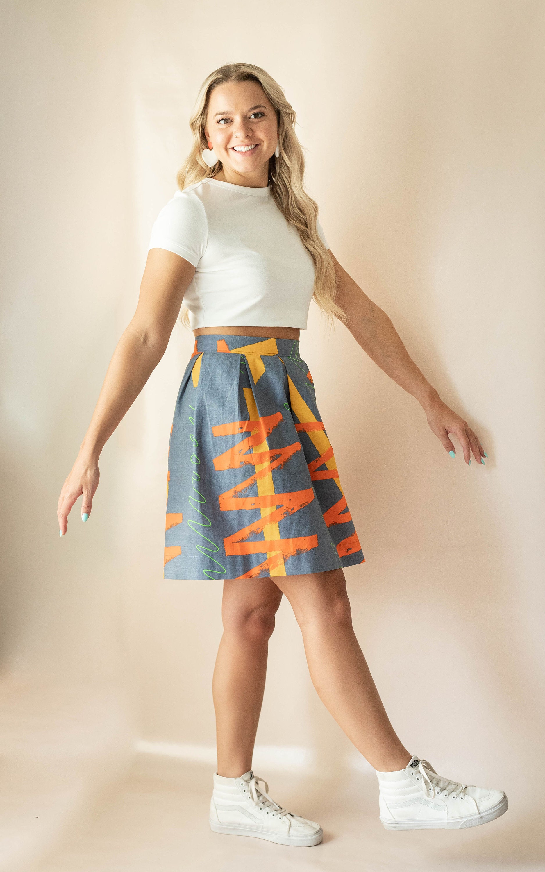 80Er Jahre High Waist Baumwoll Rock Retro Neon Kringel Jazz Design von fashionmeme