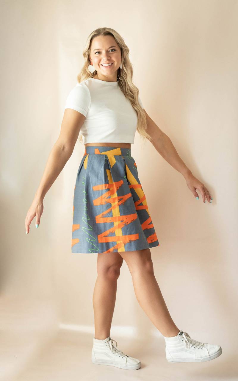 80Er Jahre High Waist Baumwoll Rock Retro Neon Kringel Jazz Design von fashionmeme