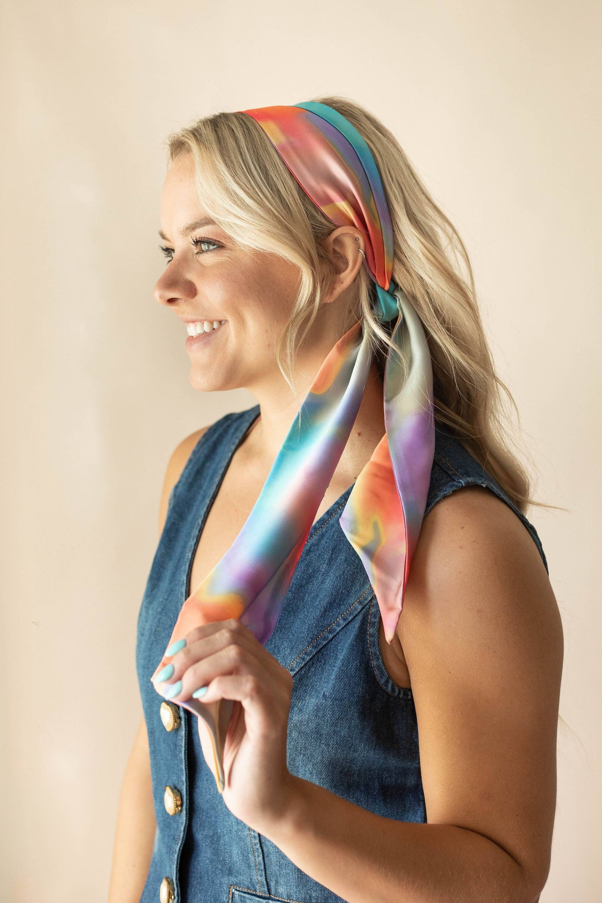 90Er Jahre Satin Haarband - Buntes Retro Skinny Schal Stirnband Multi-Use Haar Accessoire von fashionmeme