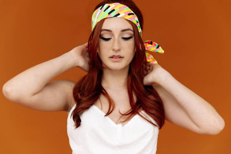 Baumwolldraht Headwrap Neon Floral & Streifen Retro Haarband von fashionmeme