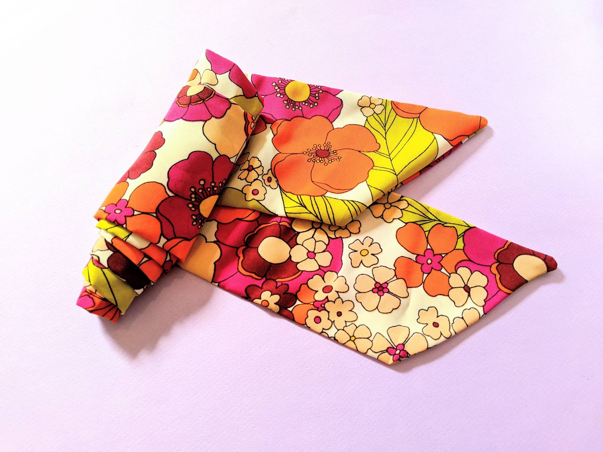 Retro 60Er Jahre Bandana Headwrap Blumen Print Schmaler Schal Flower Power Style von fashionmeme