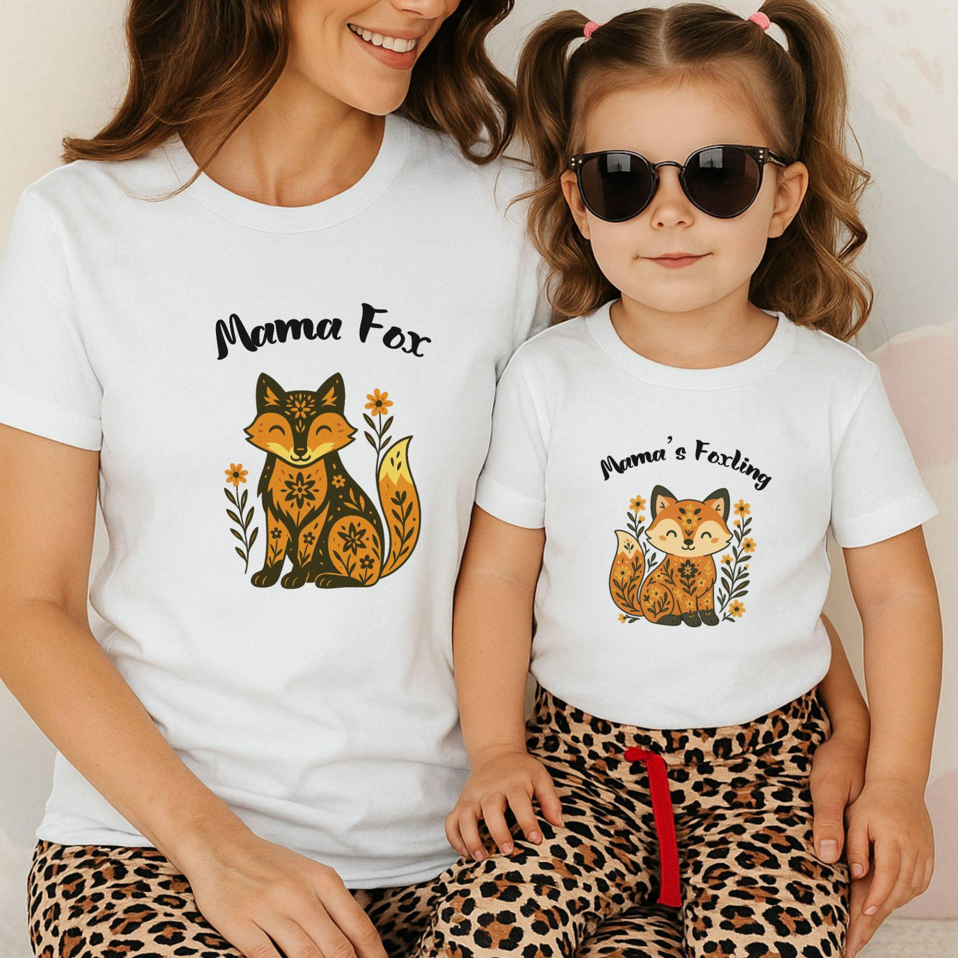 Mommy & Me, T-Shirt Set, Mutter Und Tochter Outfit, Partnerlook, Familien Shirts, Waldtiere Design, Herbst Unisex Baumwolle von fashionquarter