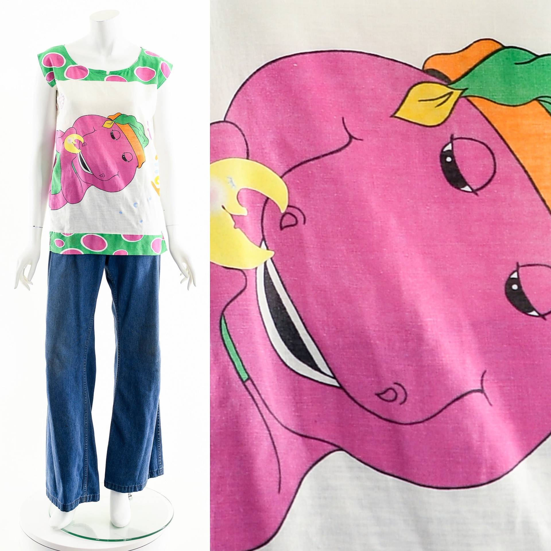 Cartoon Barney Tunika Kleid, Vintage Shirt, Kinder Kawaii von fashionrework