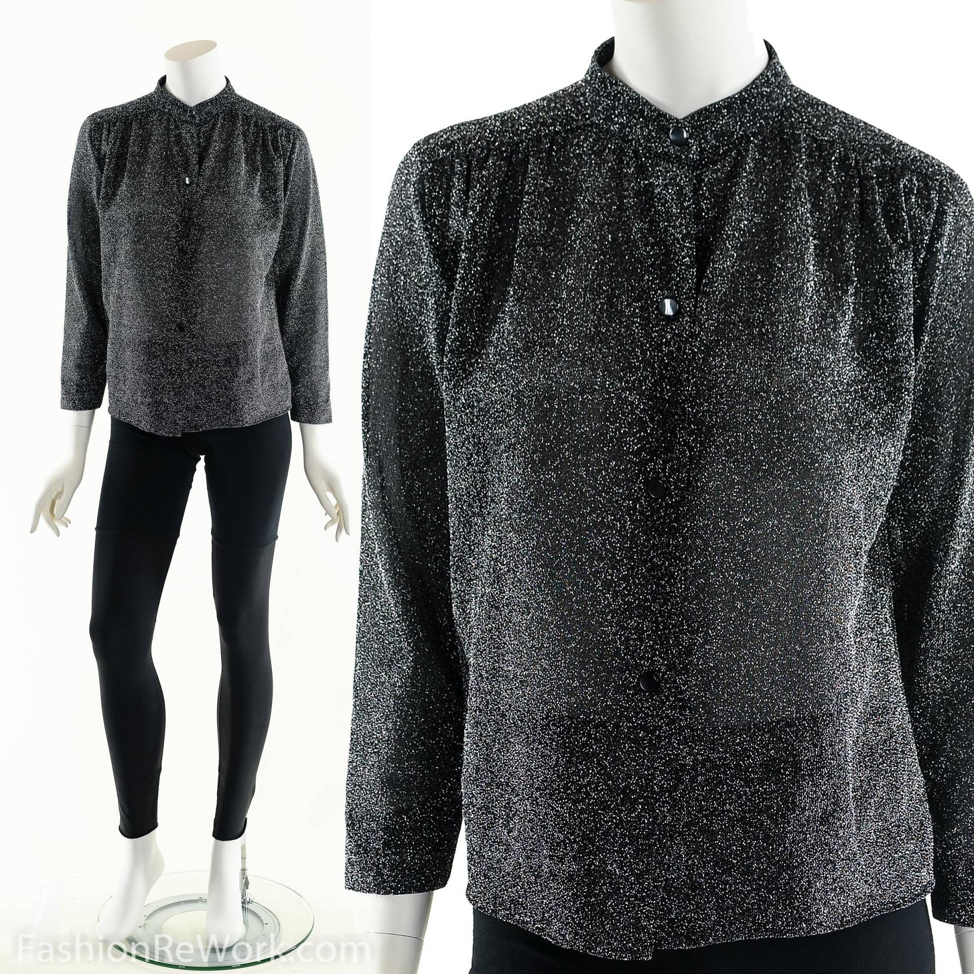 Gunmetal Lurex Bluse, Studio 54 Metallic Top, Disko Top , Bianca Jagger Vintage 70Er Jahre Small von fashionrework