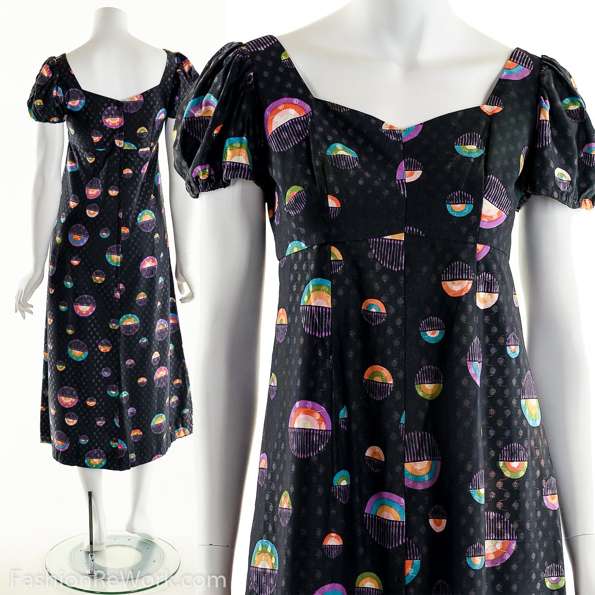 Novelty Print Dress, Vintage Print, Art Sphere 60 Es Twiggy Gogo Scooter Dress von fashionrework