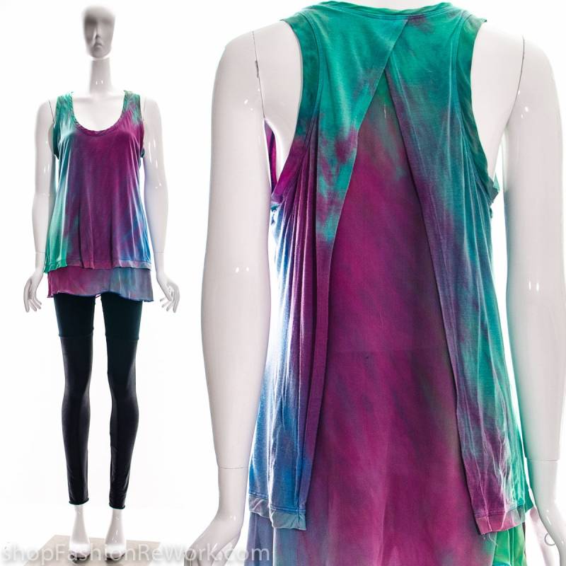 Tie Dye Wasserfall Offener Rücken Doppellagiges Tank Top Einheitsgröße von fashionrework