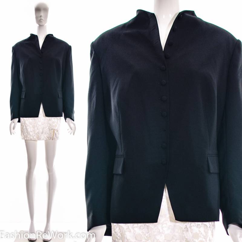 Vintage 90Er Jahre Schwarz Beschnitten Blazer Ernte Jacke Plus Größe Frauen von fashionrework