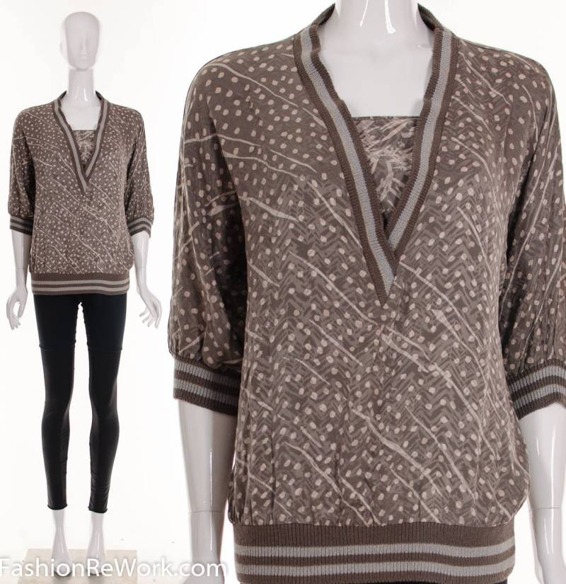 Vintage Abstrakt Beige Seidenbluse Und Rosa Polka Dot Seide Top Relaxed Fit Slouchy Bluse Klein Medium von fashionrework