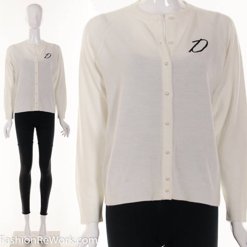 Vintage Retro Weiße Kaschmir Strickjacke Initial D Monogramm Pullover 50Er Jahre Xs S von fashionrework