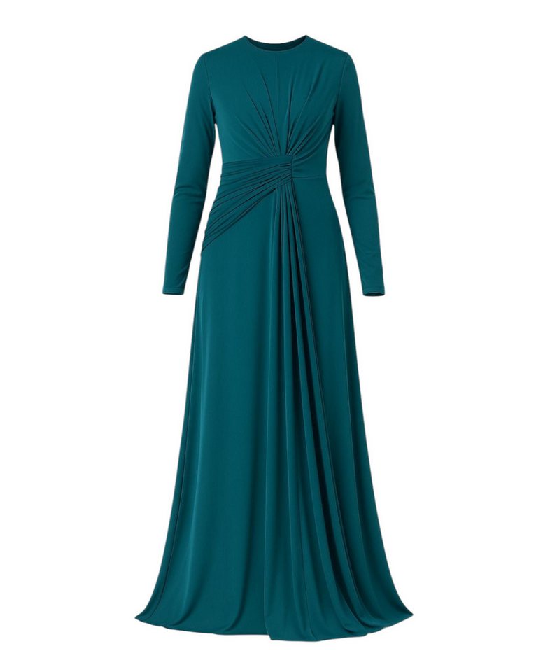 fashionshowcase Abendkleid Damen Elegantes Maxikleid - Modest Fashion, Hijab-freundlich Hochgeschlossener Kragen, Drapierung an der Taille von fashionshowcase