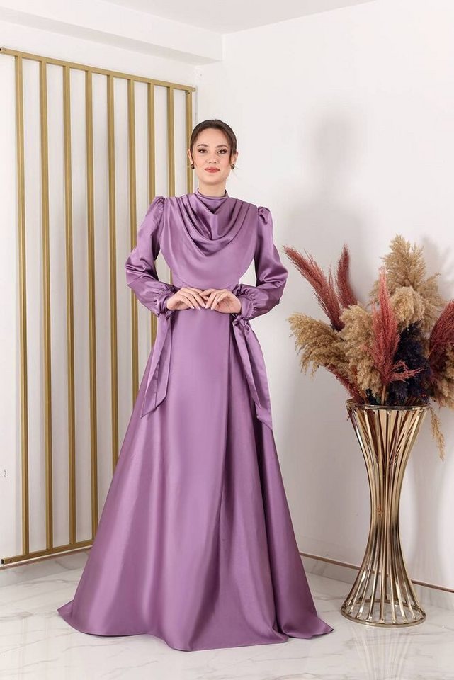 fashionshowcase Abendkleid Elegantes Damen Kleid aus Satin - Langärmliges Maxikleid Modest Fashion von fashionshowcase