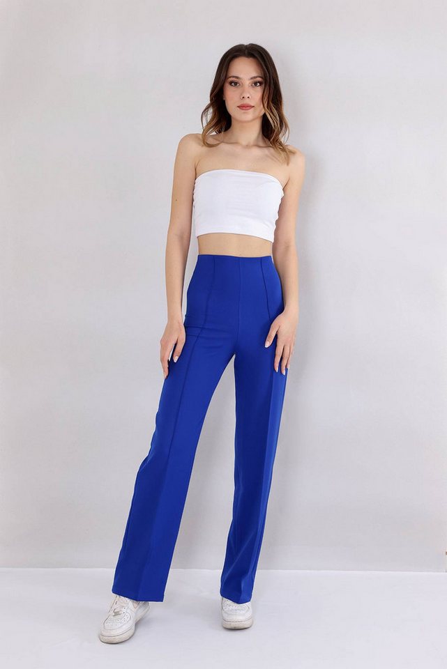 fashionshowcase Bootcuthose Damen Hose Hochtailliert Krepphose - Elegante Büro- und Freizeithose seitlicher Reißverschluss, Hohe Taille von fashionshowcase