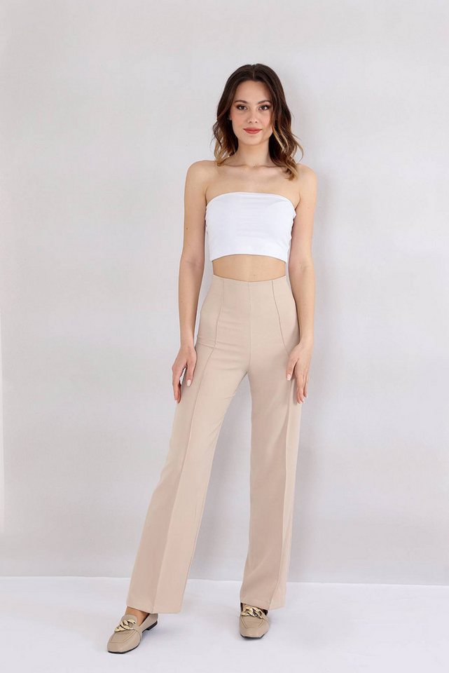 fashionshowcase Bootcuthose Damen Hose Hochtailliert Krepphose - Elegante Büro- und Freizeithose seitlicher Reißverschluss, Hohe Taille von fashionshowcase