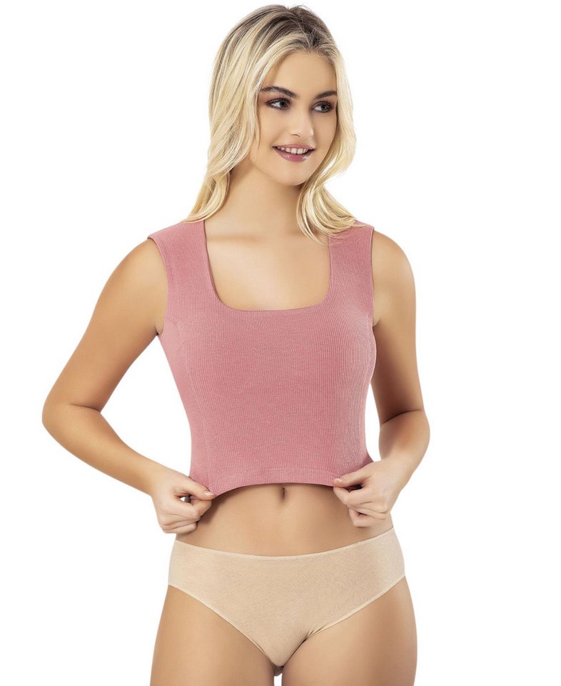 fashionshowcase Crop-Top Damen Ripp-Top aus Baumwolle mit Karree-Ausschnitt, figurbetont Karree-Ausschnitt, breite Träger, kurz geschnitten von fashionshowcase