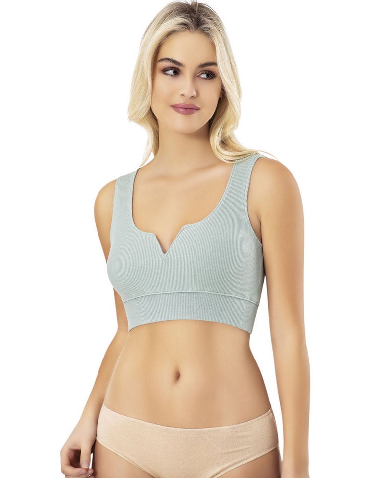 fashionshowcase Crop-Top mit V-Detail-Ausschnitt - geripptes Bustier aus Baumwolle Herzförmiger Ausschnitt, figurformender Bund von fashionshowcase