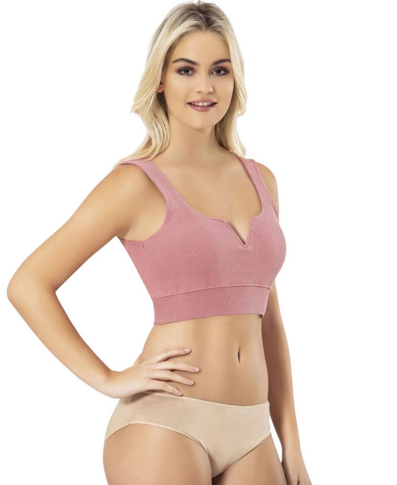 fashionshowcase Crop-Top mit V-Detail-Ausschnitt - geripptes Bustier aus Baumwolle Herzförmiger Ausschnitt, figurformender Bund von fashionshowcase