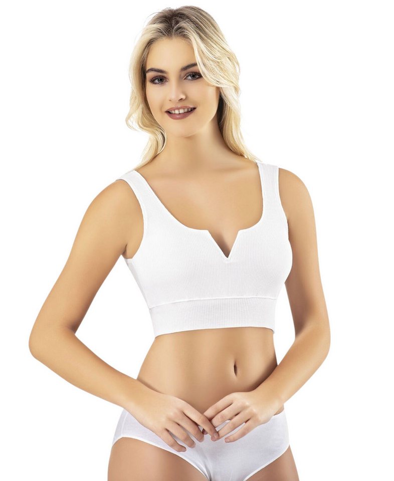 fashionshowcase Crop-Top mit V-Detail-Ausschnitt - geripptes Bustier aus Baumwolle Herzförmiger Ausschnitt, figurformender Bund von fashionshowcase