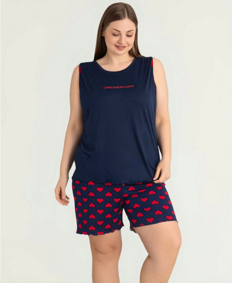 fashionshowcase Hausanzug Damen Schlafanzug große Größen – Pyjama Set mit Shorts & Top, 3XL–5XL (2 tlg., 2-teiliges Set) modischer Frontprint, verspielte Muster-Shorts von fashionshowcase