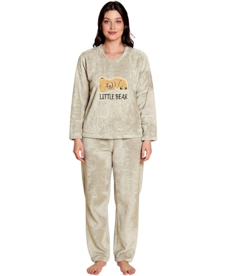 fashionshowcase Hausanzug Damen Winter Pyjama Set Schlafanzug Plüsch Zweiteiler weich von fashionshowcase