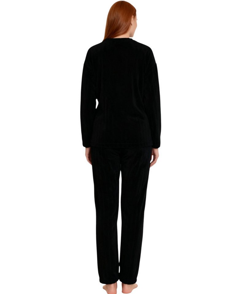 fashionshowcase Hausanzug Damen Winter Pyjama Set Schlafanzug Plüsch Zweiteiler weich von fashionshowcase