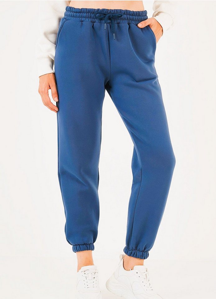 fashionshowcase Jogger Pants Damen Sport Hose mit hohem Bund elastischem Tunnelzug und Taschen von fashionshowcase