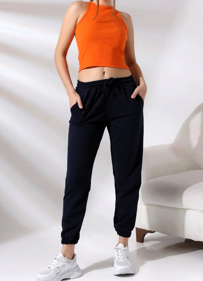 fashionshowcase Jogger Pants Damen Sport Hose mit hohem Bund elastischem Tunnelzug und Taschen von fashionshowcase