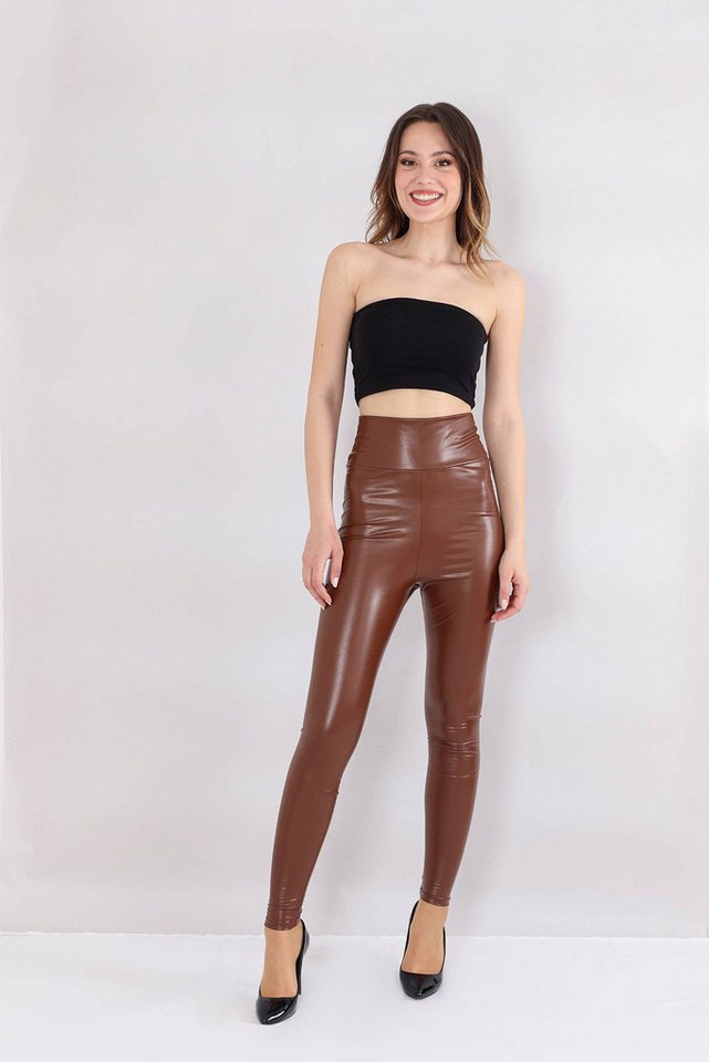 fashionshowcase Thermoleggings Damen Kunstlederleggings hoher Bund – mit Innenfutter Fleece-Futter für zusätzliche Wärme, hoher Bund von fashionshowcase