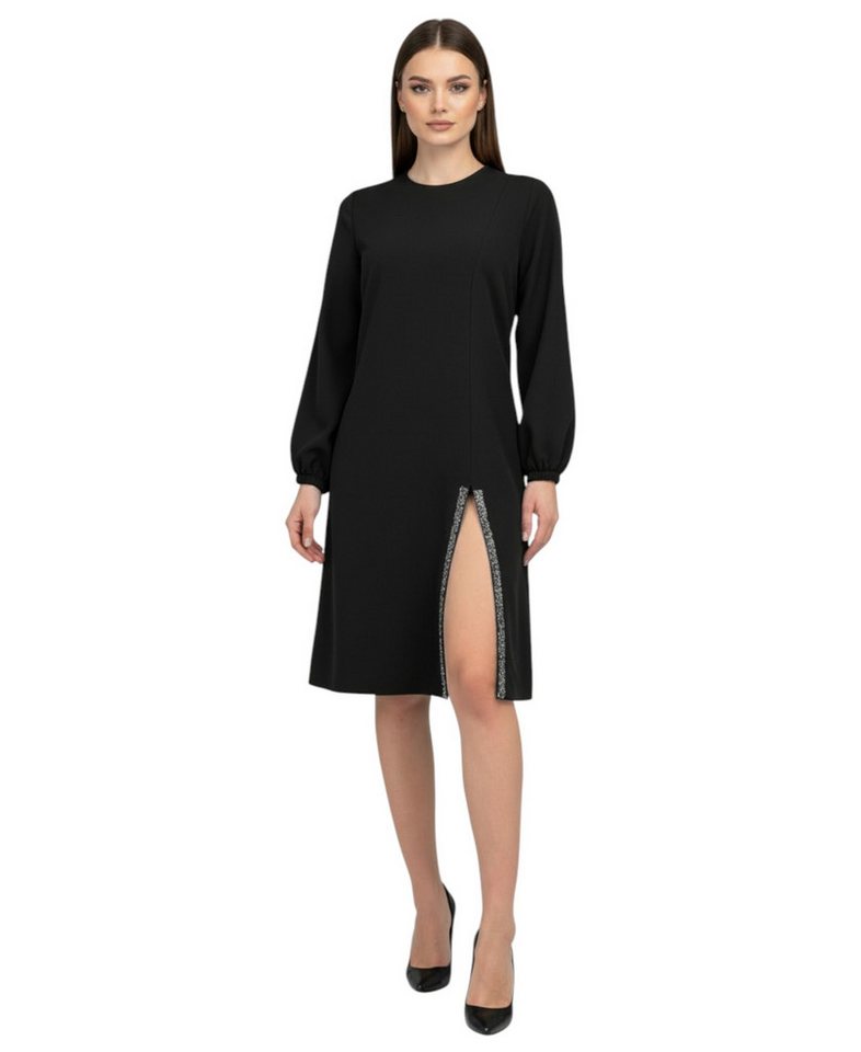 fashionshowcase Longtunika Damen Kleid Kleid mit Schlitz und Steindetail langärmlig Seitlicher Schlitz mit Steindetail von fashionshowcase