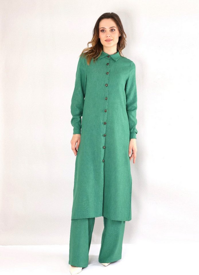 fashionshowcase Longtunika mit Kragen und Knöpfen - Tunika in Leinenoptik - Modest Fashion von fashionshowcase