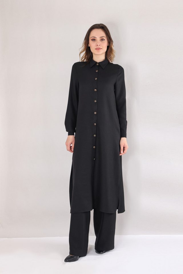 fashionshowcase Longtunika mit Kragen und Knöpfen - Tunika in Leinenoptik - Modest Fashion von fashionshowcase