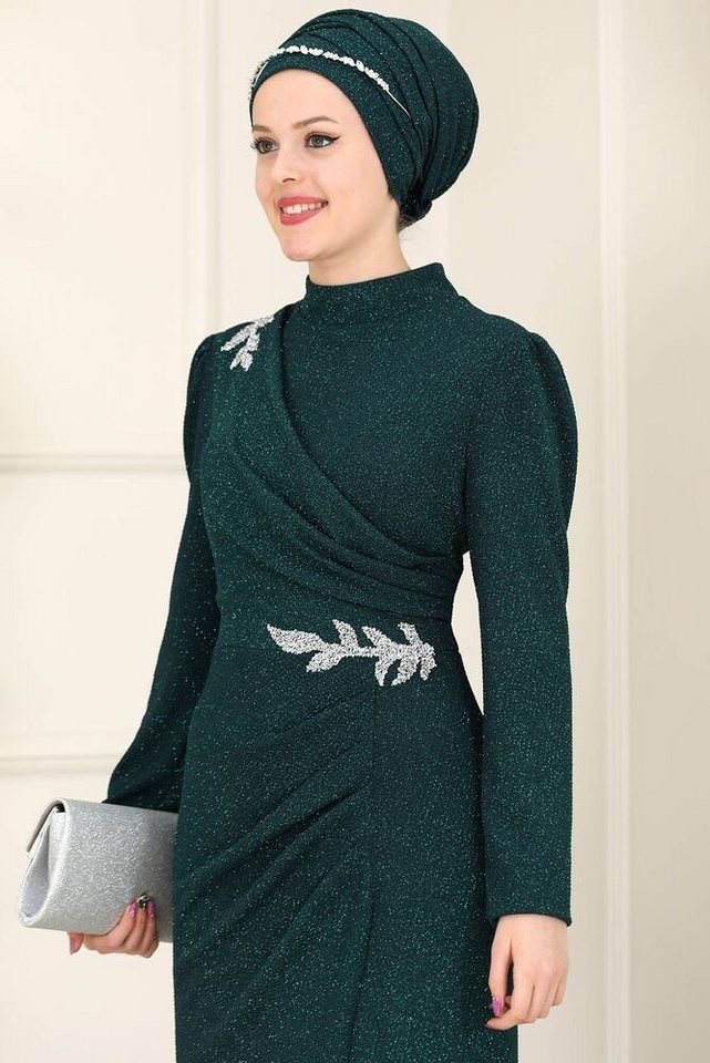 fashionshowcase Maxikleid Damen Abendkleid im Abaya-Stil - Modest Fashion mit Schmuckdetails Langärmlig, Blickdicht, voll Bedeckt von fashionshowcase