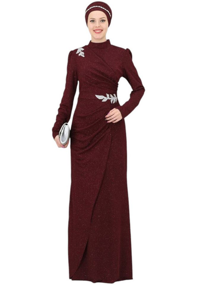 fashionshowcase Maxikleid Damen Abendkleid im Abaya-Stil - Modest Fashion mit Schmuckdetails Langärmlig, Blickdicht, voll Bedeckt von fashionshowcase