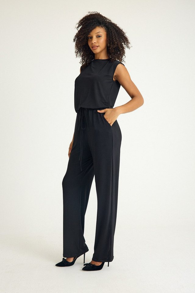 fashionshowcase Overall Eleganter Damen Jumpsuit aus Stretch-Jersey Einteilig Anpassbare Bänder, figurbetonte Passform von fashionshowcase