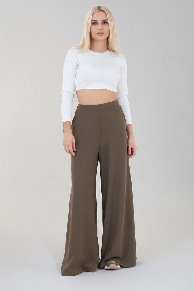 fashionshowcase Palazzohose Damen High Waist Sommerhose Weites Bein Elegant fließender Stoff von fashionshowcase