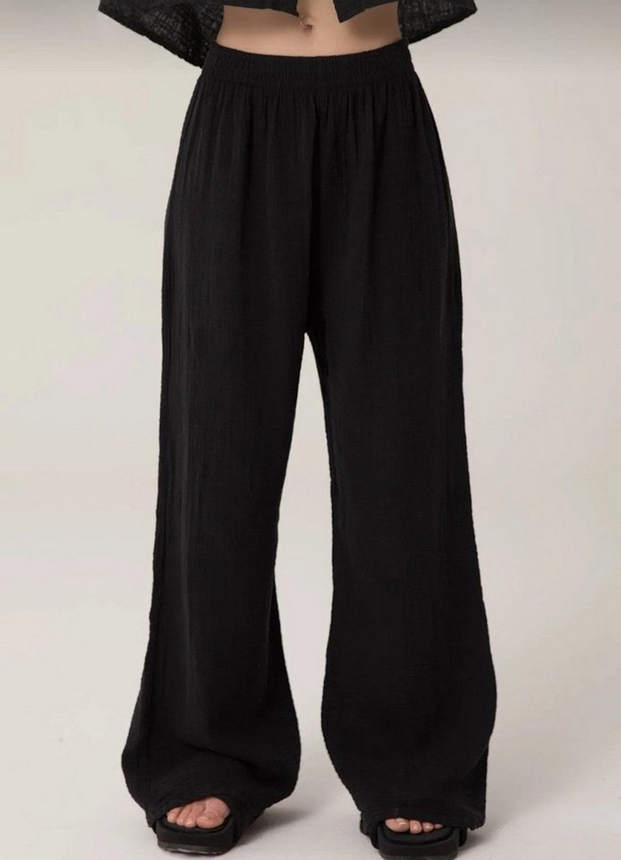fashionshowcase Palazzohose Damen Sommerhose aus Musselin 100% Baumwolle Elastischer Bund fashionshowcase Palazzohose Damen Sommerhose aus Musselin 100% Baumwolle Elastischer Bund von fashionshowcase