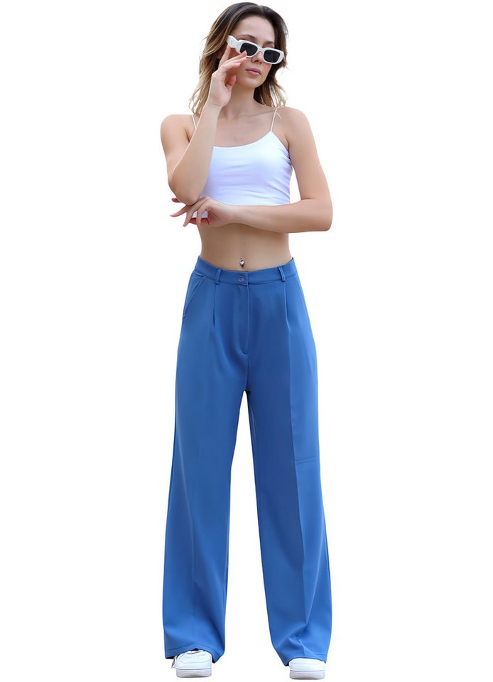 fashionshowcase Palazzohose Damen mit hohem Bund - Elegante Marlene-Hose mit langen Beinen Extra lange Beine & weites Design von fashionshowcase
