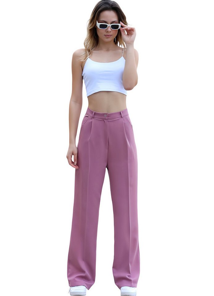 fashionshowcase Palazzohose Damen mit hohem Bund - Elegante Marlene-Hose mit langen Beinen Extra lange Beine & weites Design von fashionshowcase